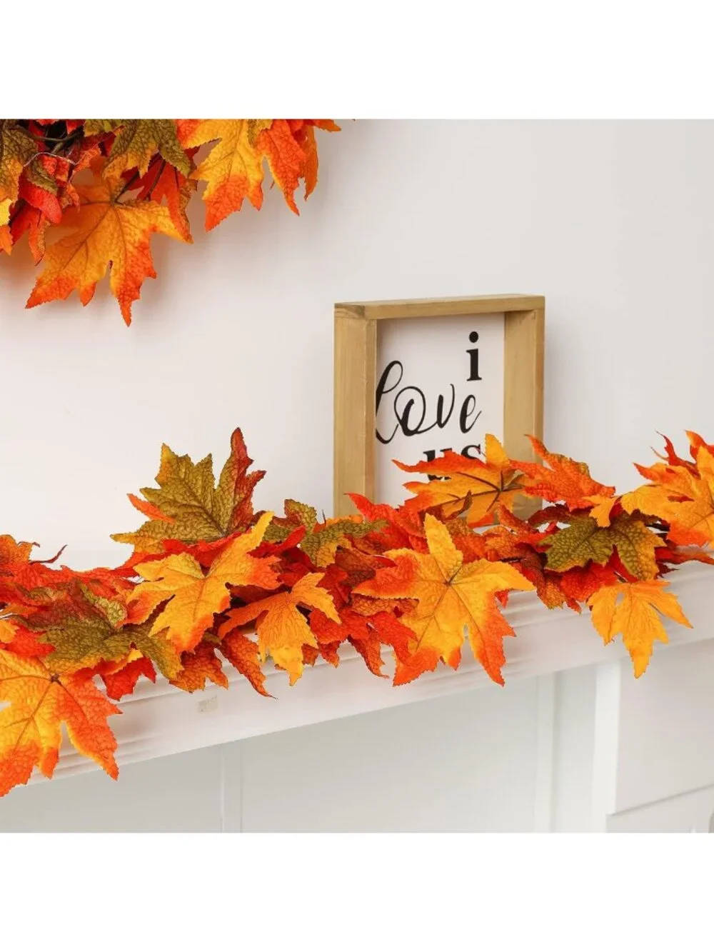 2Pcs Fall Maple Leaves Garland with Timer & Lights - Autumn Thanksgiving Decor